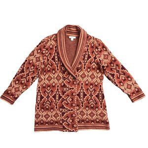 COLDWATER CREEK Womens L Cotton Blnd Cardigan Sweater SW Pattern Red & Peach